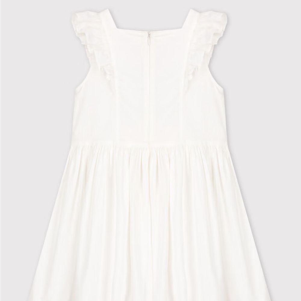 Petit Bateau White Poplin Ruffled Kids Dress